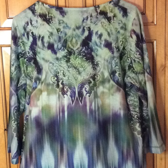 FINAL SALE PRICE One World Green/Blue Studded Tunic Top in Size XL - Picture 5 of 7